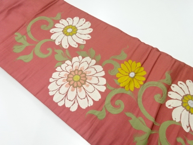 JAPANESE KIMONO / ANTIQUE NAGOYA OBI / SILK / WOVEN FLOWER ARABESQUE